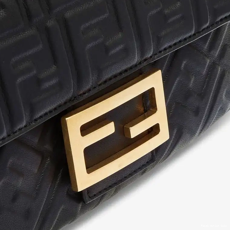 Affordable Nappa Motif Midi In FF Baguette Fendi Black Leather Bag Chain 0702